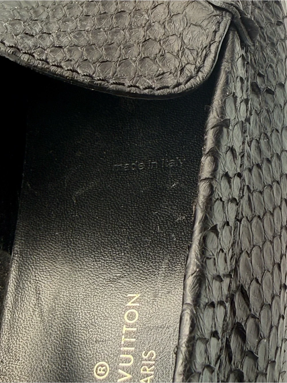 Authentic Louis Vuitton Python Hockenheim Drivers Black Gold Hardware Size 9.5 M